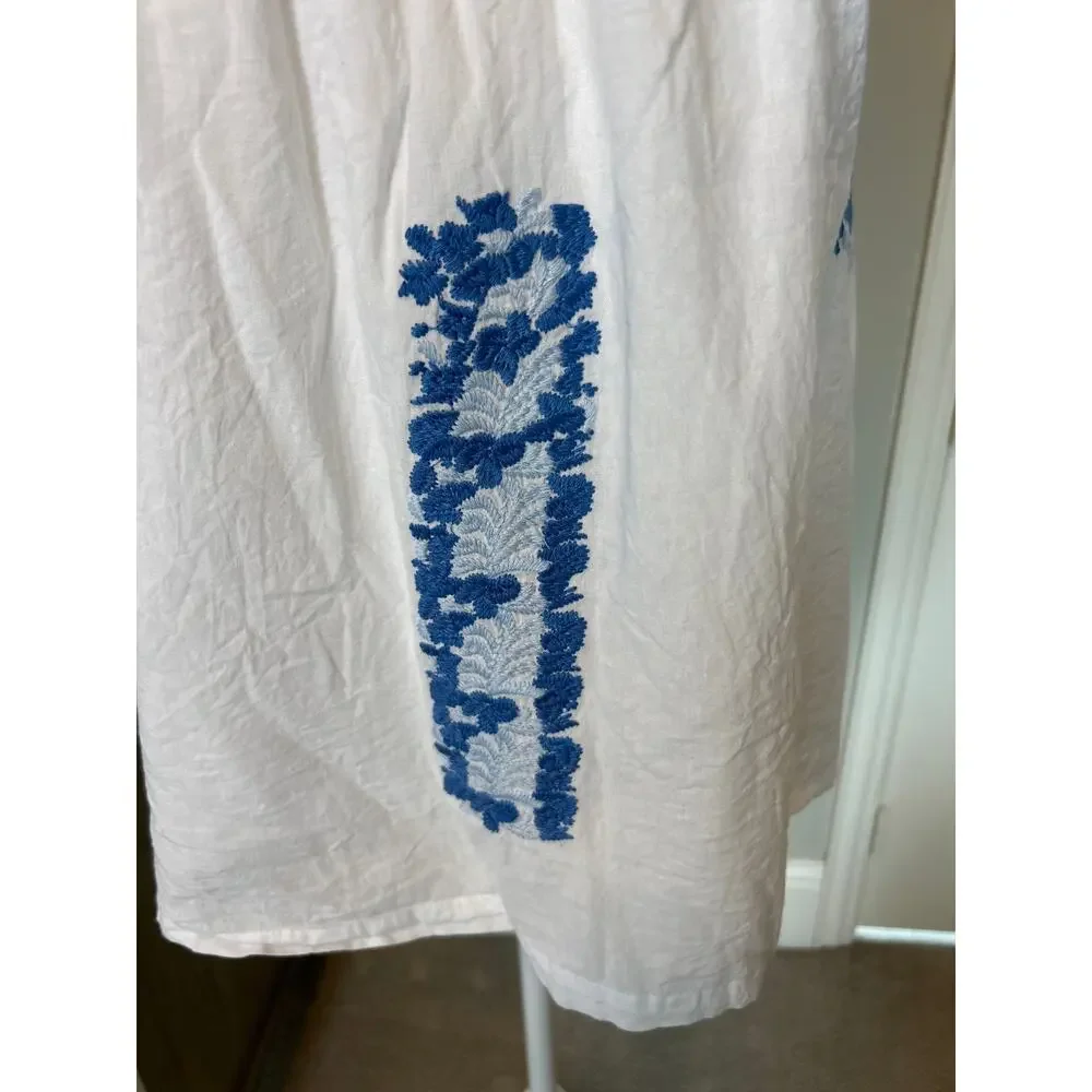 j. marie | White/Blue Embroidered Floral Ruffle Sleeve Peasant Top | SM - Picture 7 of 10